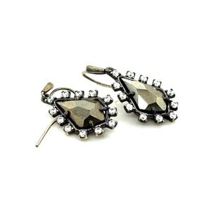 Kendra Scott Pyrite Pave Crystal Drop Earrings Gunmetal Teardrop French Hook